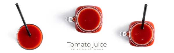 番茄汁在白底玻璃杯中.从顶部看. — 图库照片
