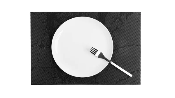 Sign language with cutlery. A plate with cutlery isolated on a white background. Plate, knife, fork on a white background. — Stock Photo, Image