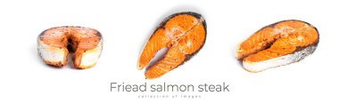 Friead somon bifteği beyaz arka planda izole edilmiş. Kırmızı balık.