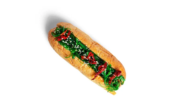 Hot dog with chuka isolated on a white background. Fast food isolated. — Stock Photo, Image