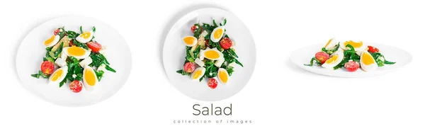 Salată de arugula, avocado, roșii cherry și ouă izolate pe un fundal alb. Salat verde. Salată vegetariană . — Fotografie, imagine de stoc