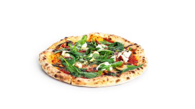 Beyaz zemin üzerinde balzamik izole edilmiş pizza krem peyniri..