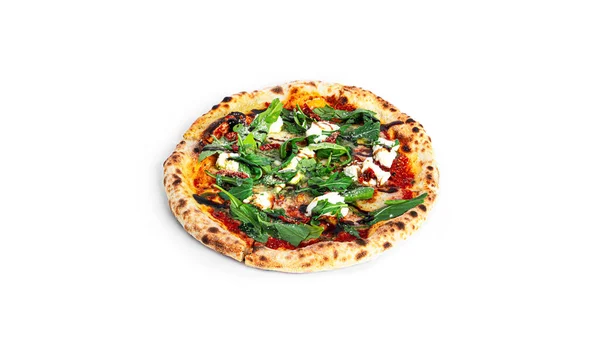 Queijo creme de pizza com balsâmico isolado em um fundo branco. Imagens Royalty-Free