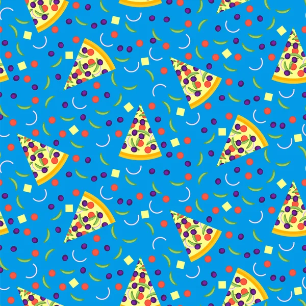 Seamless mönster av pizza slices med ingredienser — Stock vektor