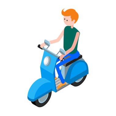 İzometrik simge küçük motosiklet bir sürücü ile.