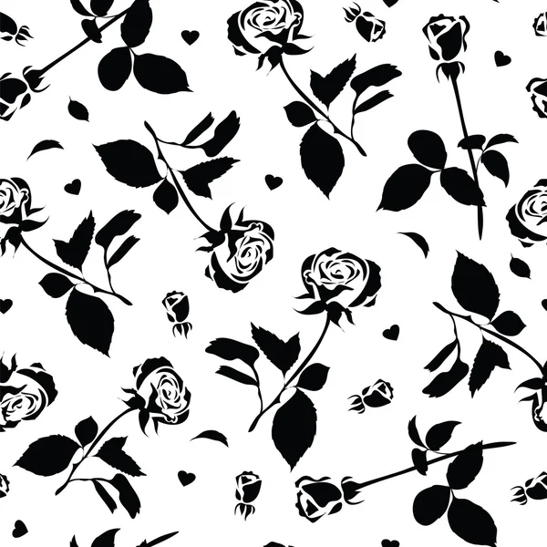 Black and white pattern of silhouettes of roses. — Stock Vector