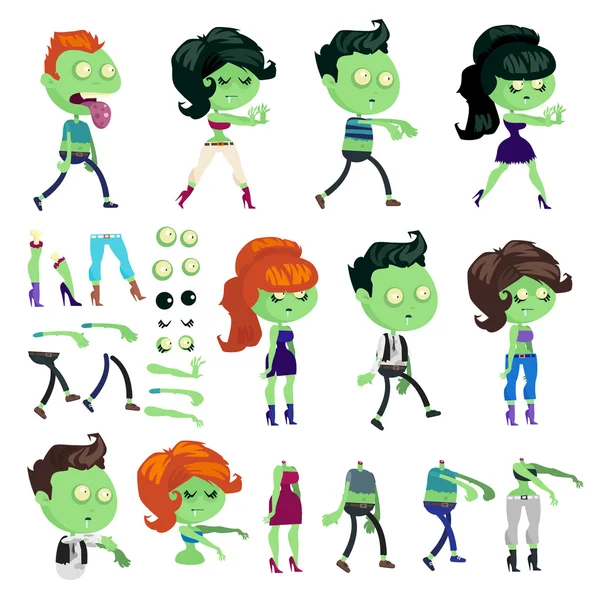 Große Gruppe von Zombie-Männern und -Frauen im Cartoon-Stil. — Stockvektor