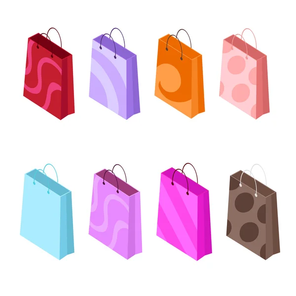 Isometric icons of shopping bags. — Stock Vector