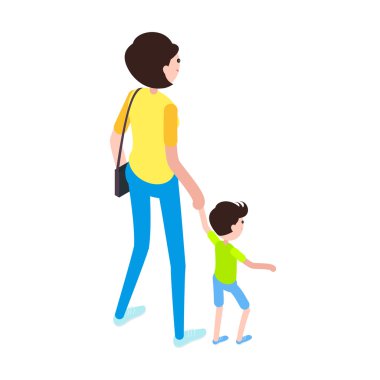 İzometrik kadın ve çocuk.