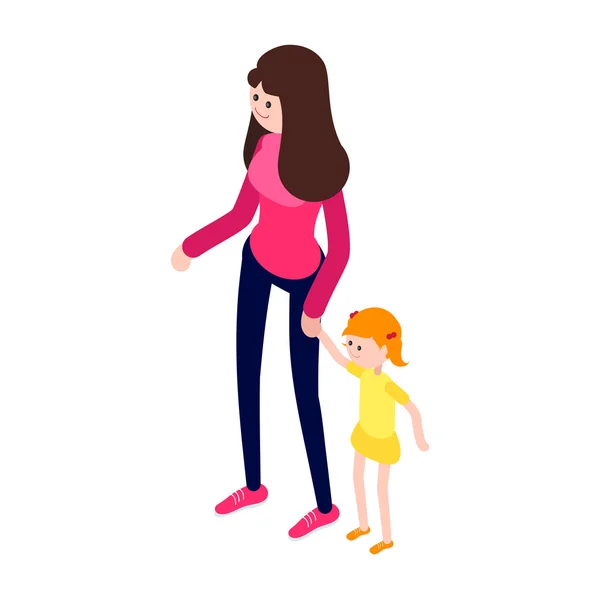 Ισομετρική γυναίκα και παιδί. — Διανυσματικό Αρχείο