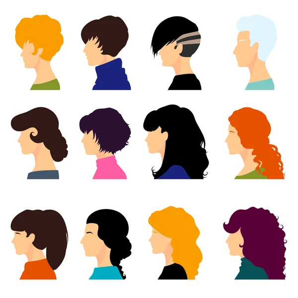 Conjunto de cabeças femininas isoladas sobre um fundo branco . —  Vetores de Stock