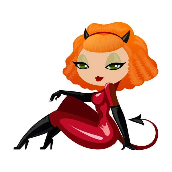 Linda chica en traje de diablo . — Vector de stock