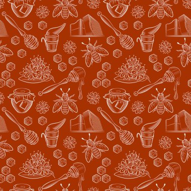 Bal, arıların ve çiçekler Demlikli seamless modeli.