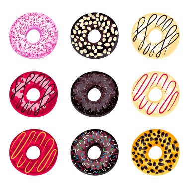 Beyaz bir arka plan üzerinde izole donuts kümesi.