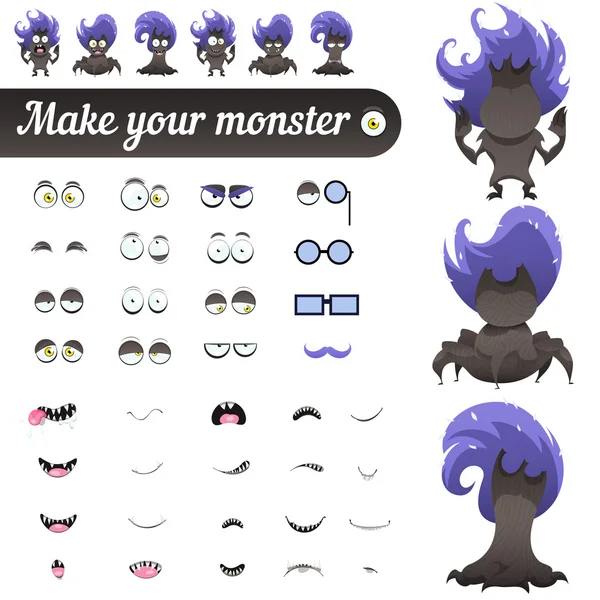 Monster creation kit. Set for construction of vector avatars monsters. — Stock Vector