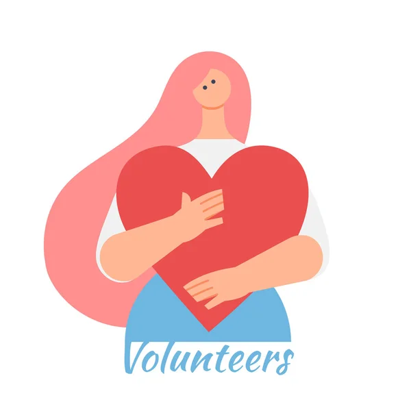 Young Woman Holding Heart Her Hands Concept Help Charity Volunteering — Stock Vector