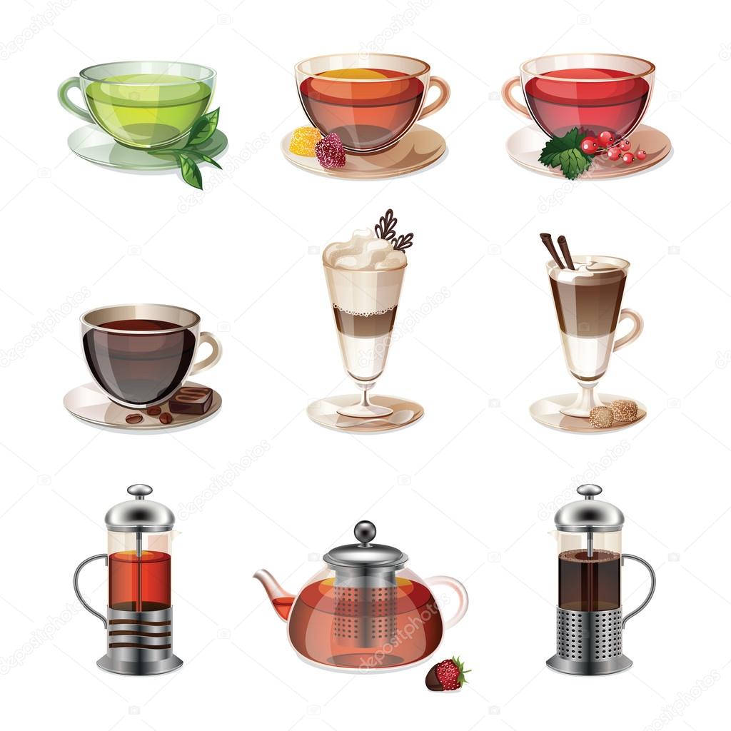 Set of icons of coffee, tea and sweets