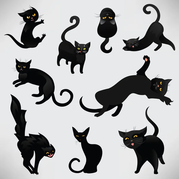 Set zwarte katten — Stockvector