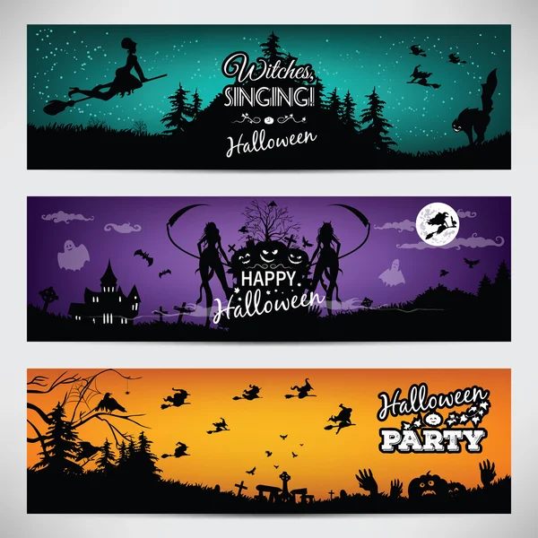 Conjunto de banners coloridos no Halloween —  Vetores de Stock