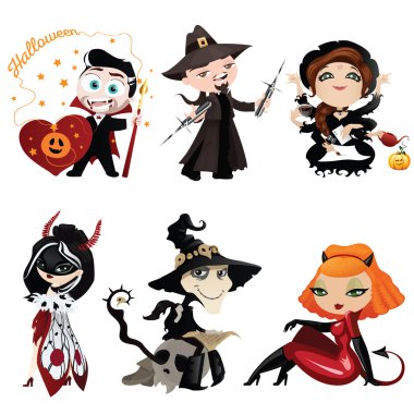 Halloween 6 renkli karakter kümesi