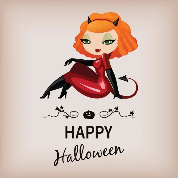 Beauty red-haired devil girl in pin-up style — Stock Vector