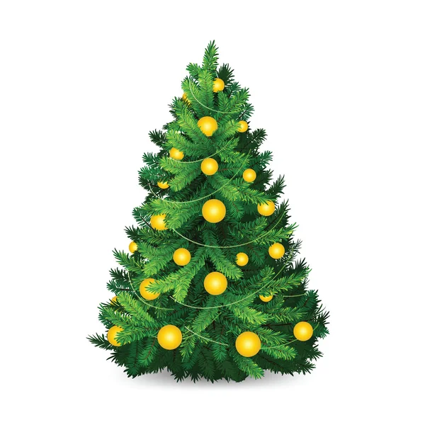 Beautiful christmas tree with gold balls — Stock Vector