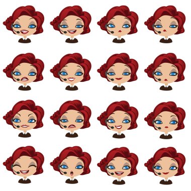 Kadın avatar Yöneticisi kulaklık ile ifadeleri ayarla