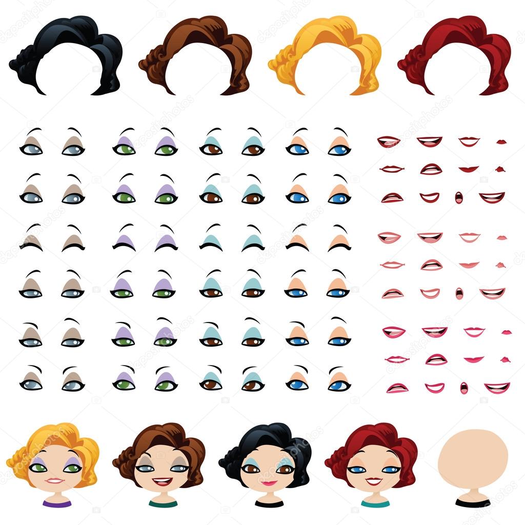 Fashion female avatars set of expressions