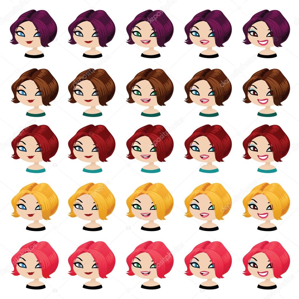 Fashion female avatars set of expressions