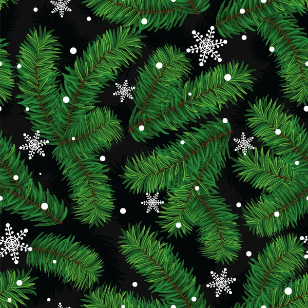 Weihnachtsmuster mit Tannenpfoten und Schneeflocken — Stockvektor