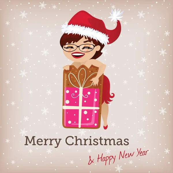 Cartão de Natal com bonito santa menina —  Vetores de Stock