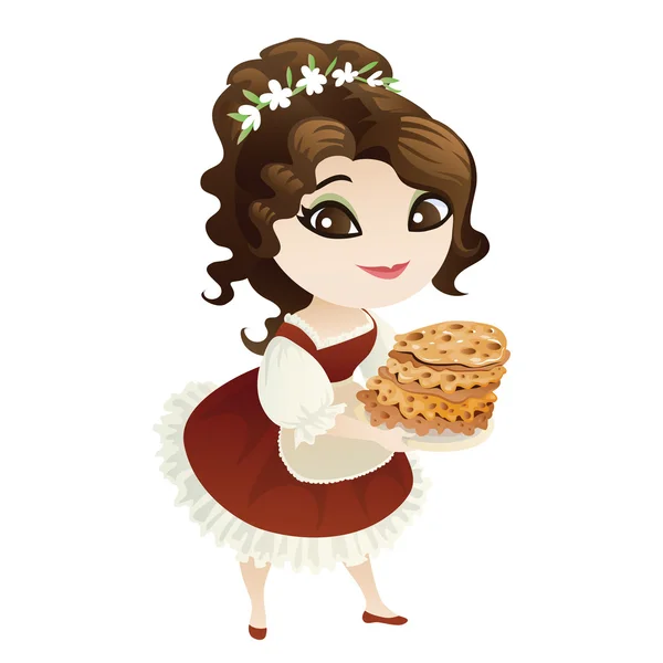 Hausfrau mit einem Tablett Pfannkuchen — Stockvektor