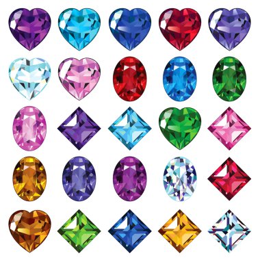 Set of 25 icons colored gemstones clipart