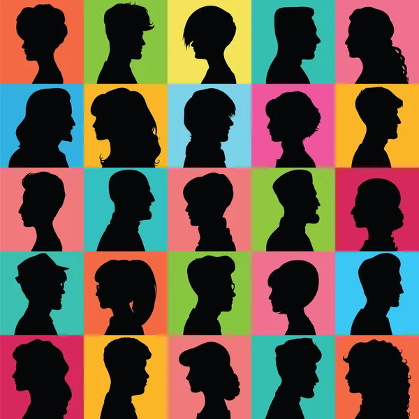 Avatars of silhouettes. Profiles with different hairstyles. — Stock Vector