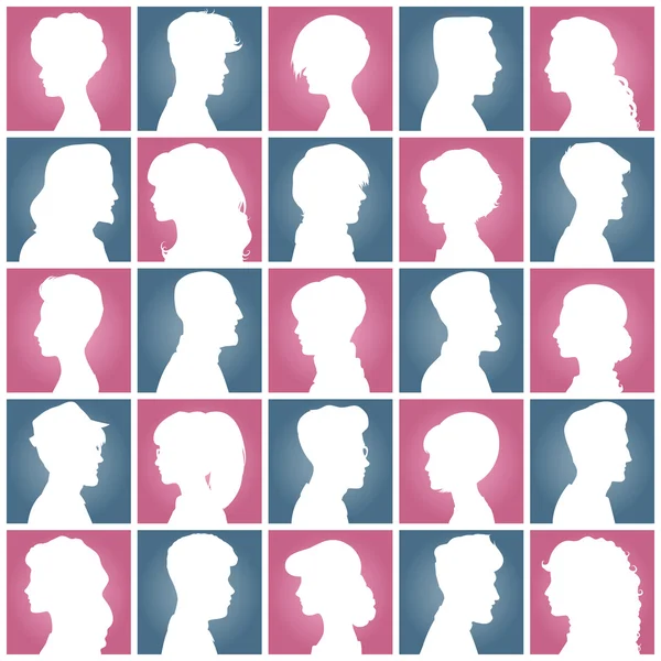 Avatars of silhouettes. Profiles with different hairstyles. — Stock Vector
