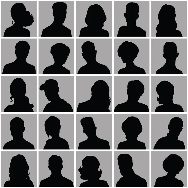 Avatare von Silhouetten mit unterschiedlichen Frisuren. — Stockvektor