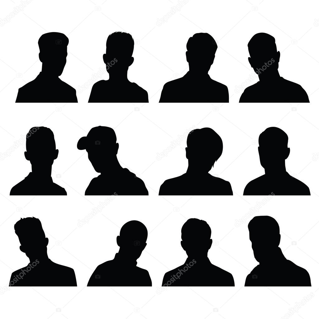 Set of silhouettes of men's heads 