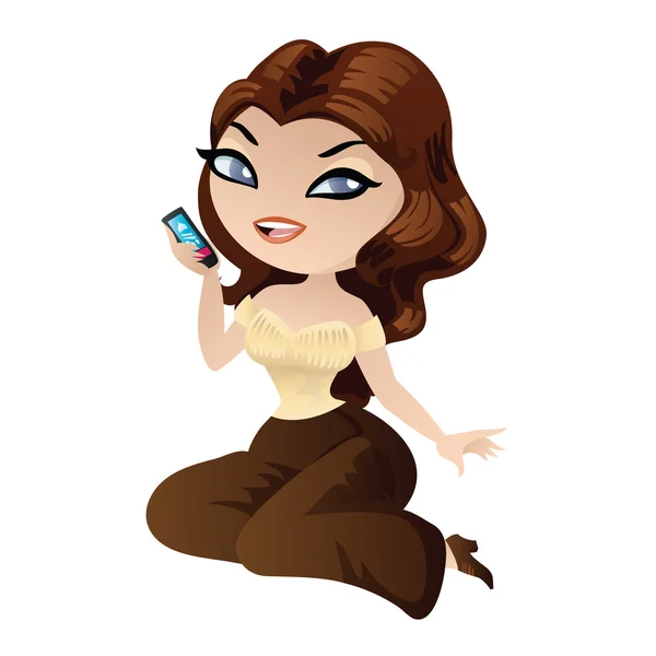 Hermosa chica de pelo largo hablando por teléfono — Vector de stock