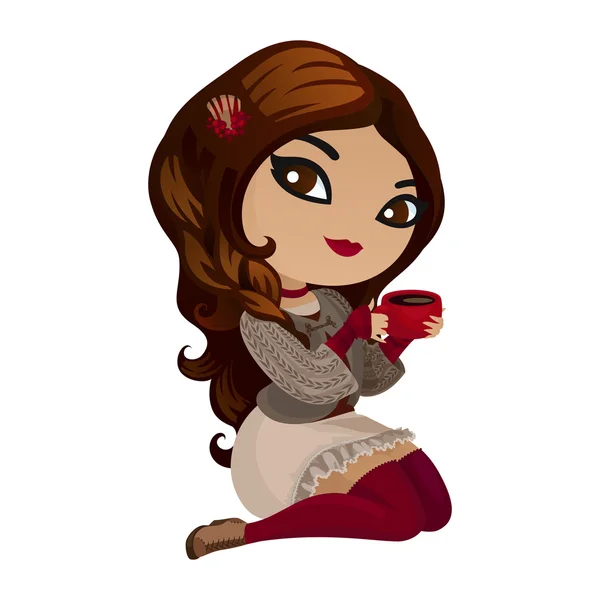 Jolie fille boit du café — Image vectorielle