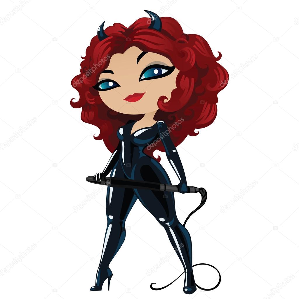 Sexy redhead girl devil with a whip in the hands 