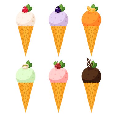 Dondurmanın düz arpacık içine farklı tatlar ile 6 simgeleri ayarla