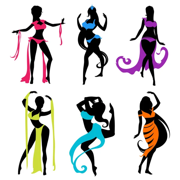 Conjunto de siluetas de bailarines orientales — Vector de stock