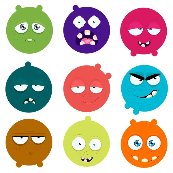 Conjunto de caras de dibujos animados con expresión de emociones — Vector de stock