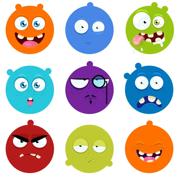Set cartoon gezichten met expressie van emoties. — Stockvector