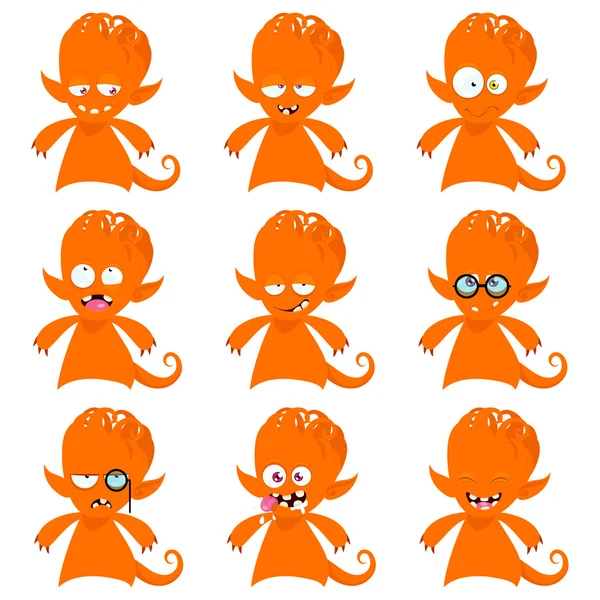 Cartoon monster met verschillende emoties. — Stockvector