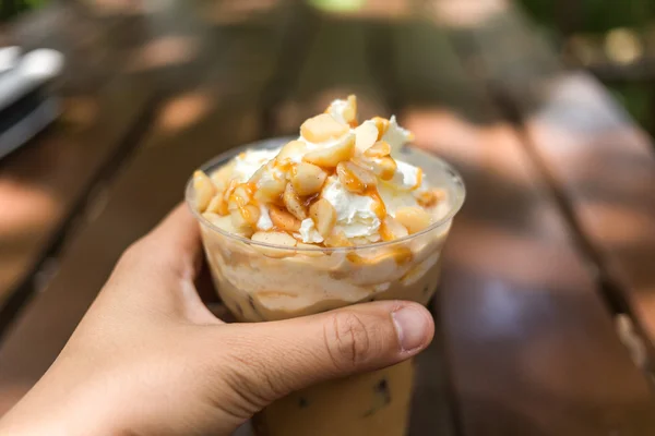 Ice coffee with whipped cream — Stock Photo, Image