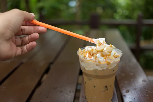 Ice coffee with whipped cream — Stock Photo, Image