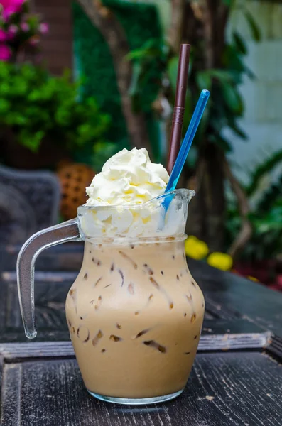 Ice coffee with whipped cream — Stock Photo, Image