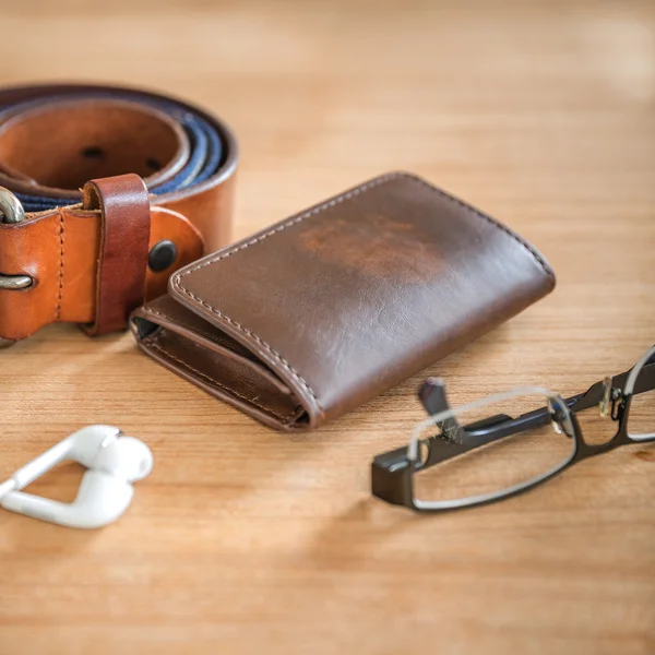 Still life with brown wallet — Stock Photo, Image