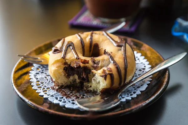 Donuts with glaze and Ice coffee — Stock Photo, Image